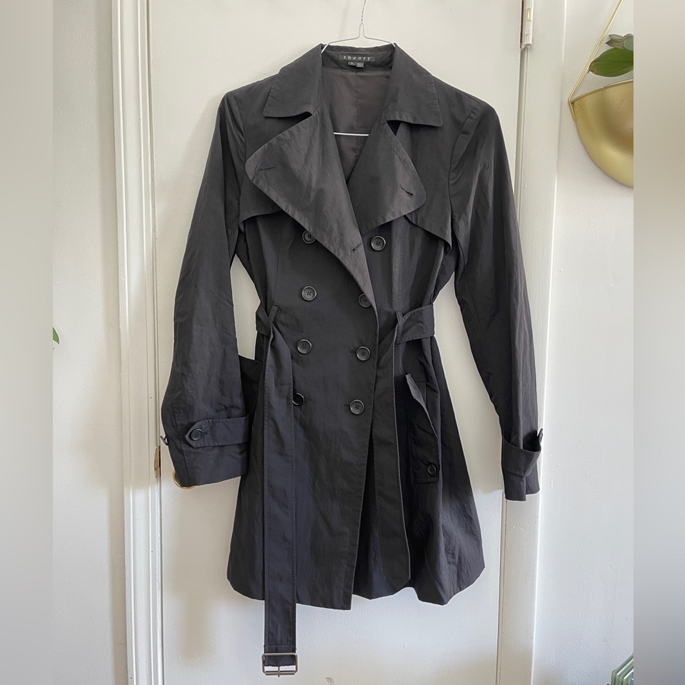 Theory Women’s Black Trench Coat Size L